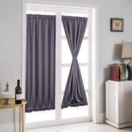 French Door Curtain Pure Colour Blackout Curtain, Panovous Side Light Curtains for Front Door, French Door Panel for Patio Sliding Window 1 Rod Pocket Curtain, 1 Piece (Grey, 137 x 183 cm)