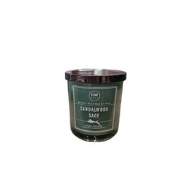 DW HOME SANDALWOOD SAGE CANDLE, SINGLE WICK, BLACK TIN LID, GREEN  JAR, 9.3OZ