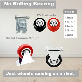 Floyutin 1.5 inch Rigid Plate Hard Rubber Caster Wheels for Furniture and Workbench 6 Packs Black (Free Screws)