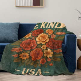 Vintage Rose Bouquet and USA Quote Blanket Gifts for Women Adults, Soft Warm Lightweight Flannel Throw Blankets for Camping Bedroom Living Room Home Sofa Travel Decor 50" x 60"