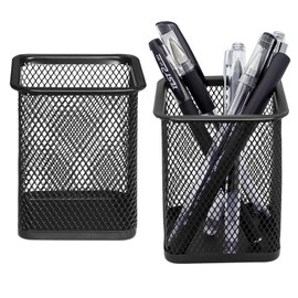 DARUITE Mesh Pen Pot, Pen Pots for Desk, Pen Pots, Pen Holder, Pen Holder for Office Desk, Pen Organiser, Pencil Pot, Pen Storage for School Office Supplies (2PCS-Square, Black)