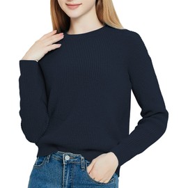 Urban CoCo Women's Solid Long Sleeve Crew Neck Knitted Pullover Sweater Tops (Navy Blue, M)