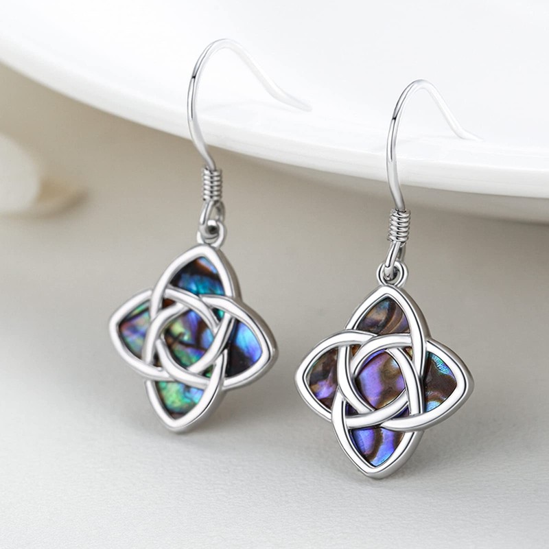 Twoowl Abalone Celtic Witch Knot Earrings 925 Sterling Silver Celtic