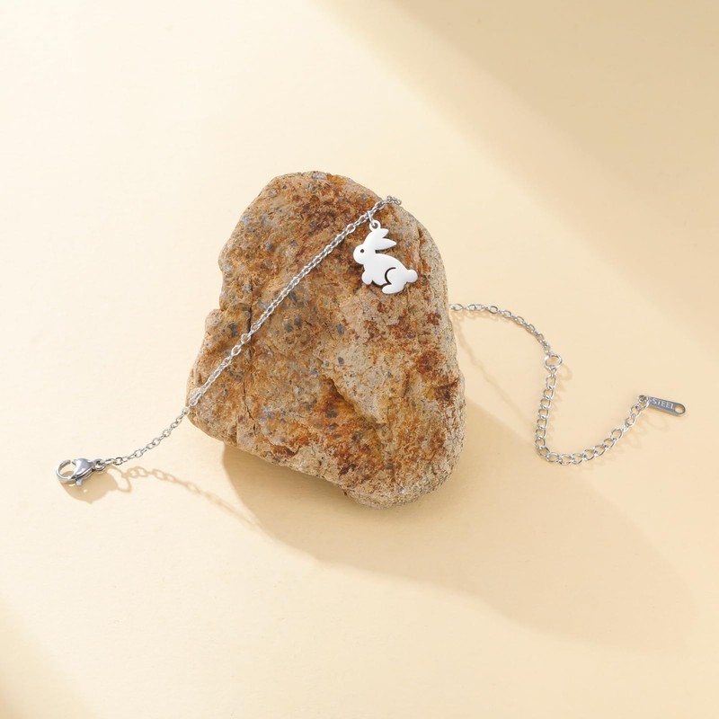 TEAMER Adjustable Dainty Cute Rabbit Bracelet Stainless Steel Bunny Jump