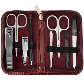 3 Swords Germany - brand quality 8 piece manicure pedicure grooming kit set burgundy synthetic leather case in gift box, Made by 3 Swords