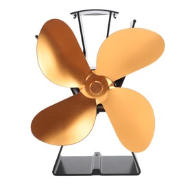 Fireplace Fan 4 Blade Vertical Trapezoidal Thermoelectric Heat Powered Log Stove Fan for Wood Log Burners Gold