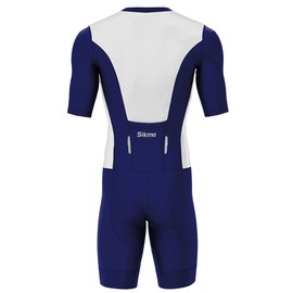 Sikma Men’s Half Sleeve Trisuit Breathable Mesh Triathlon Padded Suit with Hi Viz Reflection One Back Pocket and Power Band Leg Grippers Trisuit (Blue, XX-Large)
