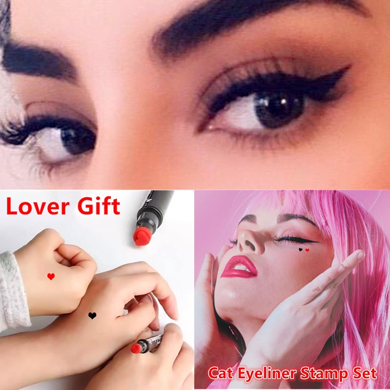 Go Ho 2 PCS Waterproof Liquid Eyeliner Stamps,Double-side Black&Red Smudge-proof