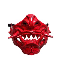 Beyond Collectibles Japanese Monster Hannya Mask Demon Oni Samurai Half Face Shield Crack Style (RED W/CRACK), One size fit most