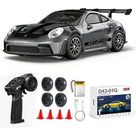 ARRIS 1/43 Mini RC Drift Car with Gyro, 911 2.4GHz Alloy 4WD Full Proportional RC Drifter, 20KM/H High Speed Hobby RC Cars, 4 Extra Racing Tires, Silent Bearings, Type-C Fast Charge & Lighting