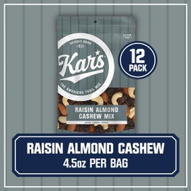 Kar’s Nuts Raisin Almond Cashew Mixed Nuts, 3 oz Individual Snack Packs – Bulk Pack of 12, Gluten-Free Snacks