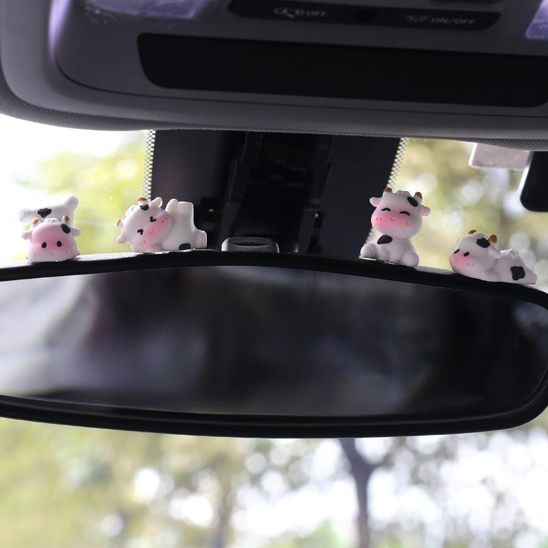 6 Pcs Mini Cows Car Accessories, Cow Print Dashboard Decorations