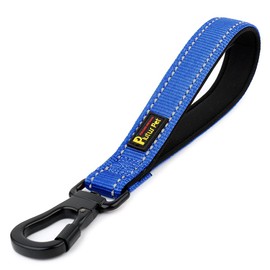 PLUTUS PET Short Dog Leash, Reflective Nylon Padded Handle, Strong Traffic Leash with Carabiner Clip, Perfect for Large or Medium Dogs (10”，Royal Blue)