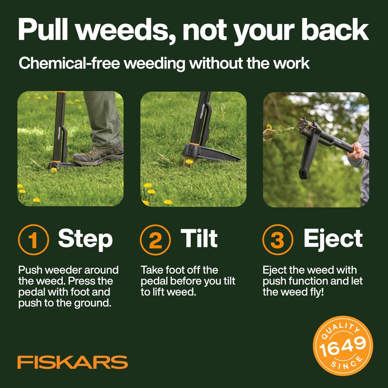 Fiskars 4-Claw Stand Up Weed Puller Tool, Gardening Hand Weeding