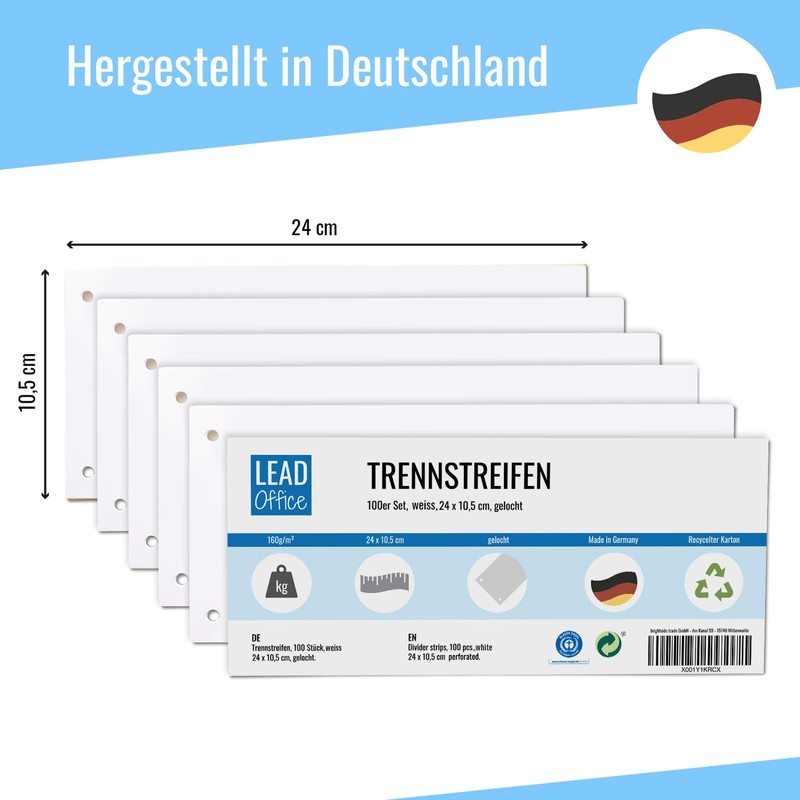 100 Dividers for A4 Folders, Recycled Cardboard, Made in Germany,