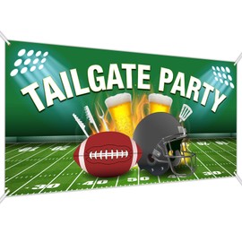 Peryiter Tailgate Party Decoration Supplies 5.4 x 2.8 ft Tailgate Party Banner with 33 ft Rope Football Hanging Sign Backdrop for Football Wall Door Sign Decor Game and Birthday