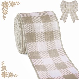 Farmhouse Buffalo Plaid Ribbon Wired, Burlap Gingham Fabric Ribbon Checkered Ribbons for Bow Wreath Supplies Gifts Wrapping DIY Crafts Party Home Decor Baby Shower Birthday, 2.5" x 10 Yards
