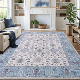 Vanmoos 8x10 Area Rugs for Living Room, Bedroom - Machine Washable, Non-Slip Bedside Rug, Large Soft Floor Carpet for Office, Dining Room, Farmhouse and Home Decor, Cozy Elegance/Blue