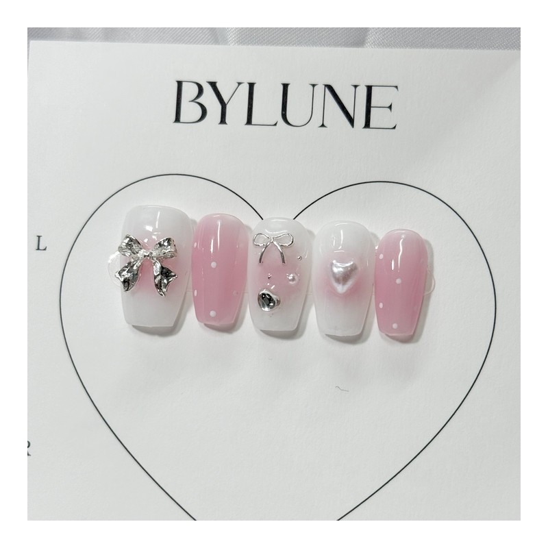 Pink Ribbon Handmade Nail Tips Nail Tips - Almond /