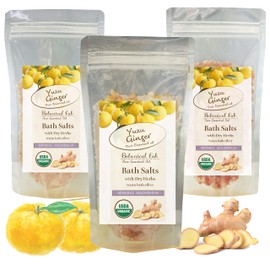 Bath Salt, Magnesium, Aroma Bath Salt, Yuzu, Ginger, Hot Bath, Aromatic Bath, Moisturizing (Natural Ingredients, Gift, Present) (Extra 10.6 oz (300 g) 3 Packs, White Rock Salt, Pink Rock Salt, Red Rock Salt, Herbs Included