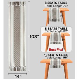 Boho Chic Dining Table Runner Textured Woven Brown and White Table Runner with Tassels Vintage Rustic Woven Modern Farmhouse Decore (Light Coffee Brown, 14x108 inch)