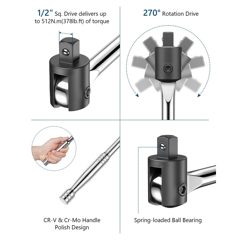 MAXPOWER 1/2-Inch Drive 24" Breaker Bar with 125mm Extension Bar,