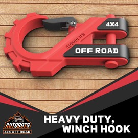 AUTOBOTS 3/8" Winch Hook Max 45,000 Lbs, Heavy Duty ATV Winch Hook with Safety Latch for ATV UTV SUV Trailers，Tow Winch Accessories for Synthetic Rope Winch Cable Red