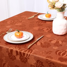 Smiry Thanksgiving Tablecloth 60x84 Inch, Fall Waterproof Damask Table Cloth for Rectangle Table, Pumpkin Fabric Jacquard Table Covers for Harvest Parties, and Holiday Dinner, Terracotta/Rust