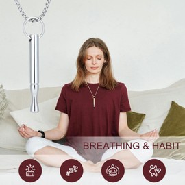 Anxiety Breathing Necklace Mindfulness Breathe Necklace Stainless Steel Stress Relief & Natural Calm Meditation Pendant for Women Men (Silver)