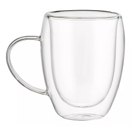 Set 2 Tazas Termicas Doble Pared Borosilicato 350ml Color Cristalino Capuchino