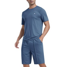 MoFiz Mens Track Suit Cozy Soft Short Sets Outfit Sweatsuit Lounge/Casual Workout Jogging suits set Lightweight (Blue,X-Large)