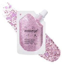 Holographic Face Glitter Gel Body Shimmer Makeup for for Hair, Face, Clavicle, Arm, Nail, Eyeshadow, Long Lasting Waterproof Mermaid Sequins Party Glitter for Rave Festival, 1.35oz (Metallic Pink #12)