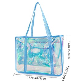 TotePrint Fashion Women Bag Super Large Holographic Beach Todd Package TPU Material Rainbow Transparent Waterproof Shoulder Bag, blue, L