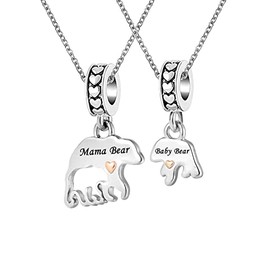 SBI Jewelry Mothers Day Mama Baby Bear Necklace Dangle Women Animal Pendant Anniversary Family Christmas Birthday