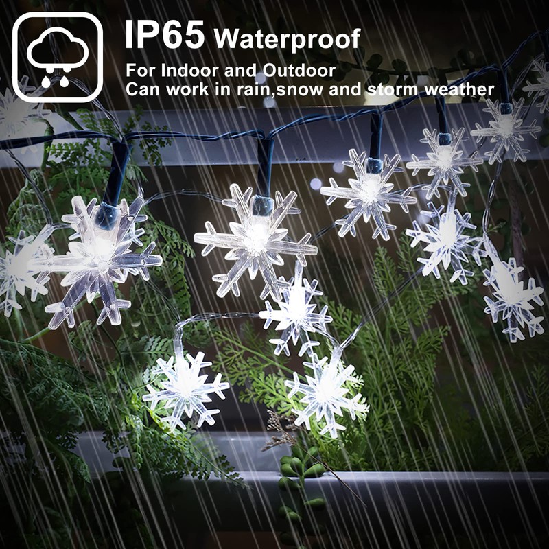 Fohil Solar String Lights Snowflake100LED 12M 8 Modes Waterproof Outdoor