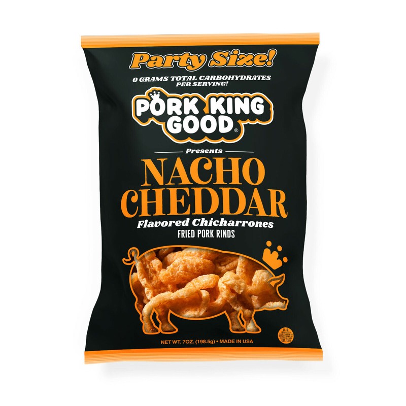 Pork King Good Nacho Cheddar Pork Rinds Chicharrones 7oz Family