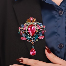 Rumtock Rainbow Rhinestones Crystal Statement Silver Brooch for Women Girls Statement Brooch Pin for Special Event Prom Party