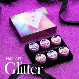 Azure Beauty Glitter Gel Nail Polish 6 Colors Set + Painting Pen, Shiny Platinum Gel Polish Soak Off UV LED Nail Gel Nail Art 5ML