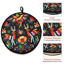 VNOM - Bolsa térmica para tortillas, 30,5 cm, aislada y apta para microondas, mantiene el calor para harina de maíz, taco, pizza pan, hasta una hora, color negro
