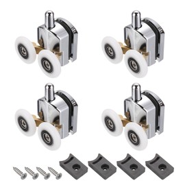 sourcing map 4 Pcs Shower Door Rollers, 23mm Dia Copper Bathroom Glass Door Bottom Twin Rollers Runners for 4-5mm Glass Door, Kitchen Sliding Door Pulleys Wheels Replacement with Screw, Silver
