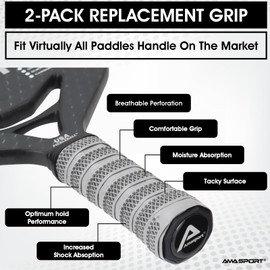 PICKLETECH AMA SPORT Pickleball Paddle Grip Tape - 2 Pack - Perforated Embossed Replacement Grip Wrap for Pickleball Racket-Moisture Wicking Tacky Surface - Anti-Slip Ridge-Grey