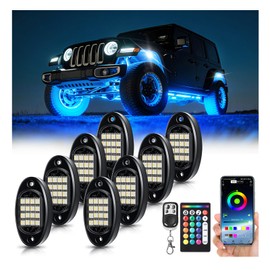 8 Pods RGBW LED Rock Lights for Jeeps Trucks ATV UTV Golf Cart Pickup Offroad RZR SXS SUV, Waterproof Multicolor Underglow Kit with APP/RF Remote Control Sync Music Neon Underbody Accent Light 12V