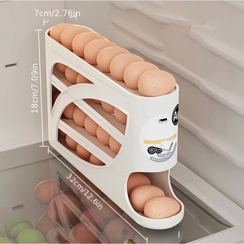 3-Tier Rolling Egg Dispenser for Refrigerator – Large Capacity Gravity