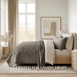 EVERGRACE Luxury Pearl Velvet Quilt Set Queen Size 3 Pieces, Soft Paisley-Stitch Velvet Comforter Set with Pillow Shams, Lightweight Bedspread Coverlet Bedding Set, Stone Taupe