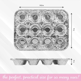 PLASTICPRO Aluminum Foil Muffin Pans Reusable and Disposable, Holds 12 Mini Cupcakes/Muffin foil Pan Pack of 20