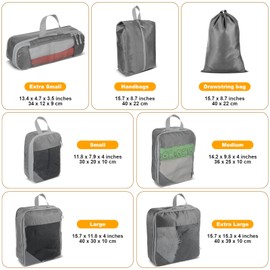 7 Sets of Compression Packing Cubes for Travel - Suitcase Organizers with Double Zippers, Space-Saving Packing Essentials with Large Capacity for Shoes and Clothing (Grey)