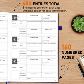 WEMATE Notary Journal Log Book with 480 Record Entries, 12″x8.5″ Hardcover Notary Book - 120gsm Thick Paper, Notary Supplies with 160 Numbered Pages, Large Capacity for Notarial Records (Blue)