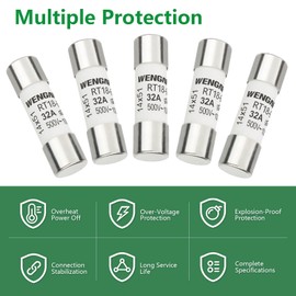 Wengart AC cylinder ceramic fuse RT18-63 (RO16), AC500V 32A, 10 pieces, 14 x 51 mm, 100 kA, suitable for household appliances, industrial plants, building electrics