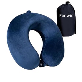 Far win Travel Pillow,100% Pure Memory Foam U Shaped Neck Pillow,Super Lightweight Portable Headrest Great for Airplane Chair, Car,Home,Office,Sleeping Rest Cushion (Blue)