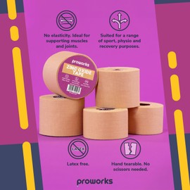 Proworks Zinc Oxide Tape for Sports, 2 Pack, Athletes & Pyhsio Tape. Sports Strapping Tape for Football & Rugby to Help Blister Prevention, Injury & aid Recovery - 5cm x 10m - Tan (Twin Pack)